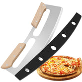 Gicyiit pizza cutter rocker with wooden handles for precise, clean slices.