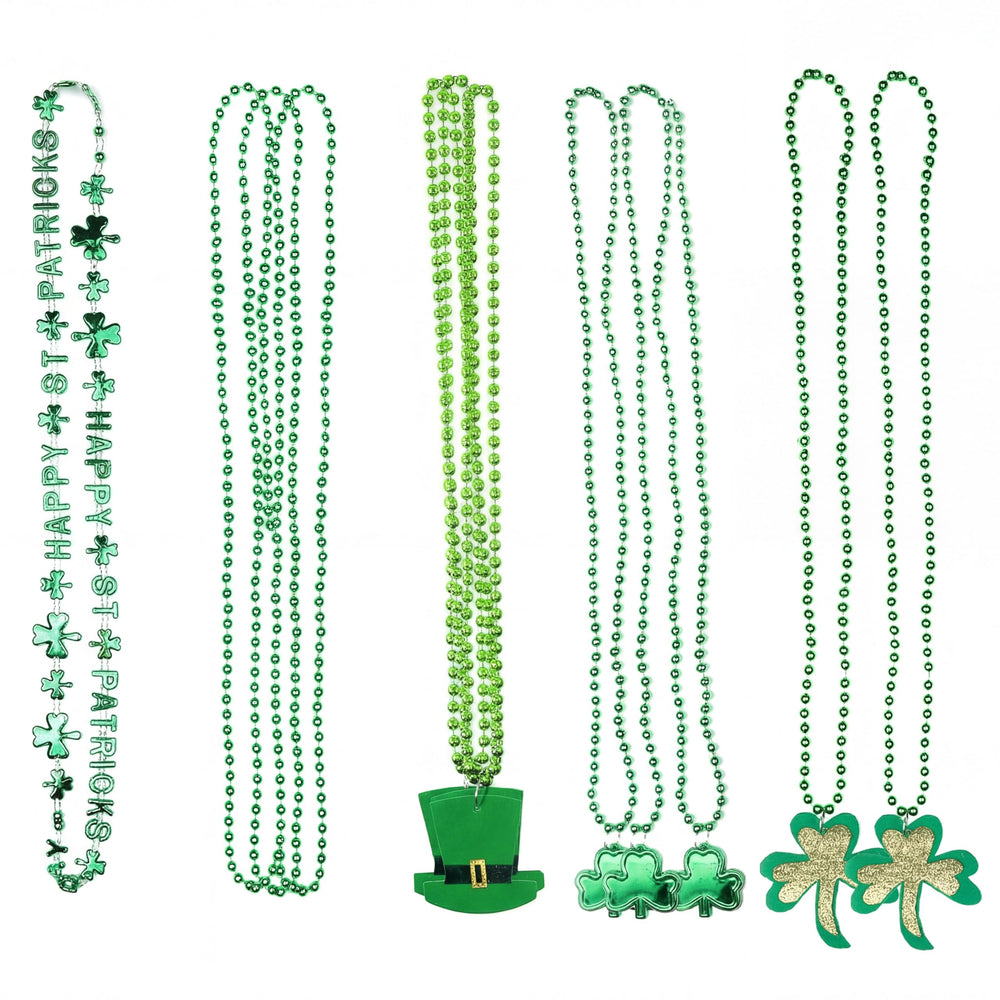Giga Gud green shamrock beads necklace for St Patrick's Day party fun