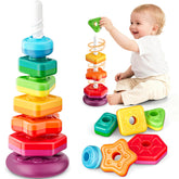 Gigilli rainbow ring stacker close-up showing vibrant rings for early color recognition.