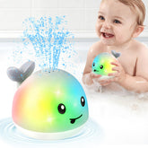 Gigilli Whale Bath Toy Sprinkler front view with bright spray for bath time