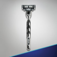 Gillette Mach3 microfin skin guard closeup that helps prepare hair.