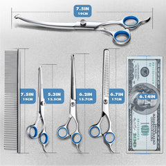 Gimars titanium-coated thinning dog scissors for even texture and reduced bulk.