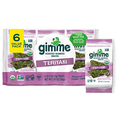 GimMe Seaweed Teriyaki pack on table, crispy on-the-go snack option for lunches