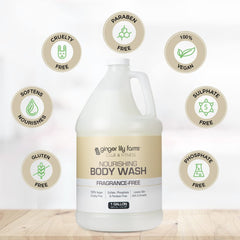 Ginger Lily Farms Nourishing Body Wash in shower with rich lather