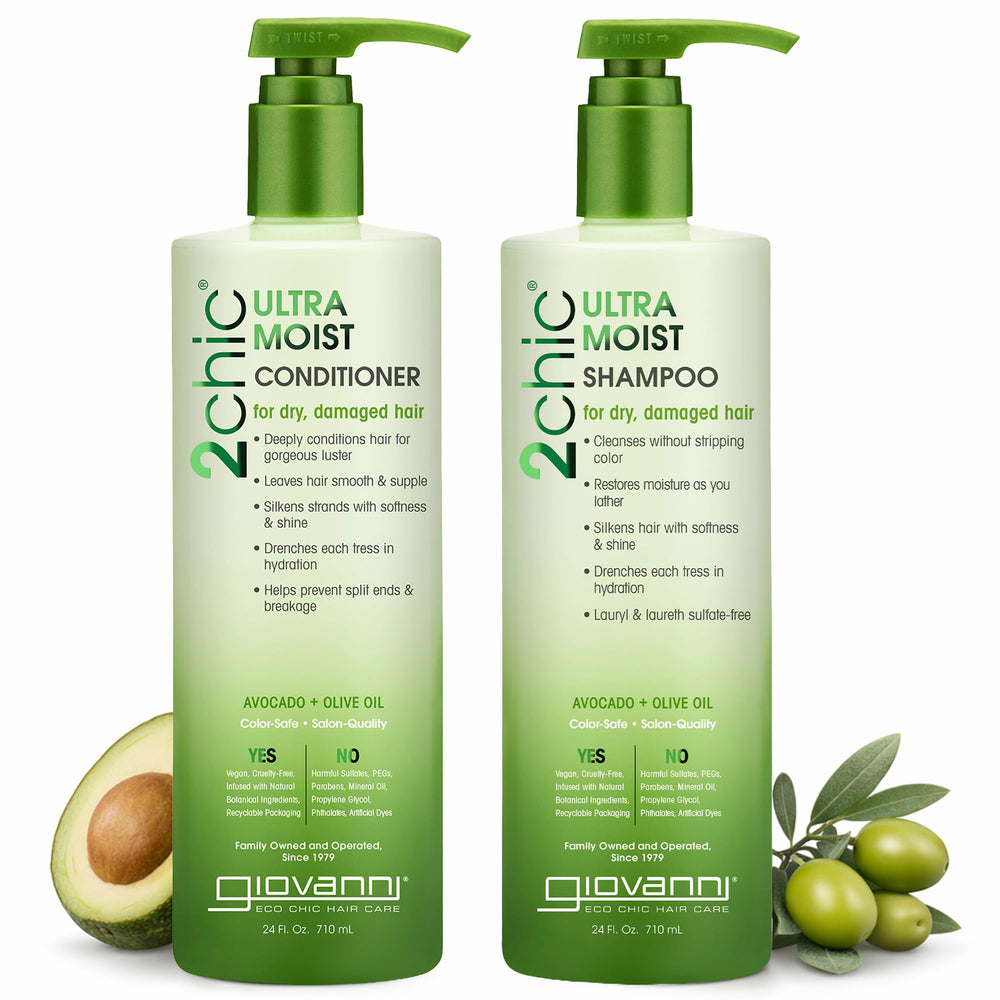 Giovanni 2Chic Ultra-Moist shampoo bottle pour demonstrates easy cleansing.