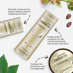 GIOVANNI Smoothing Castor Oil Shampoo close up of ingredients including castor oil and jojoba