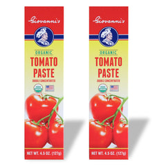 Giovanni's Organics tomato paste tube with vibrant color for rich sauces.