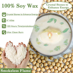 Gisly candle shows crystal healing stones for decorative energy focus.