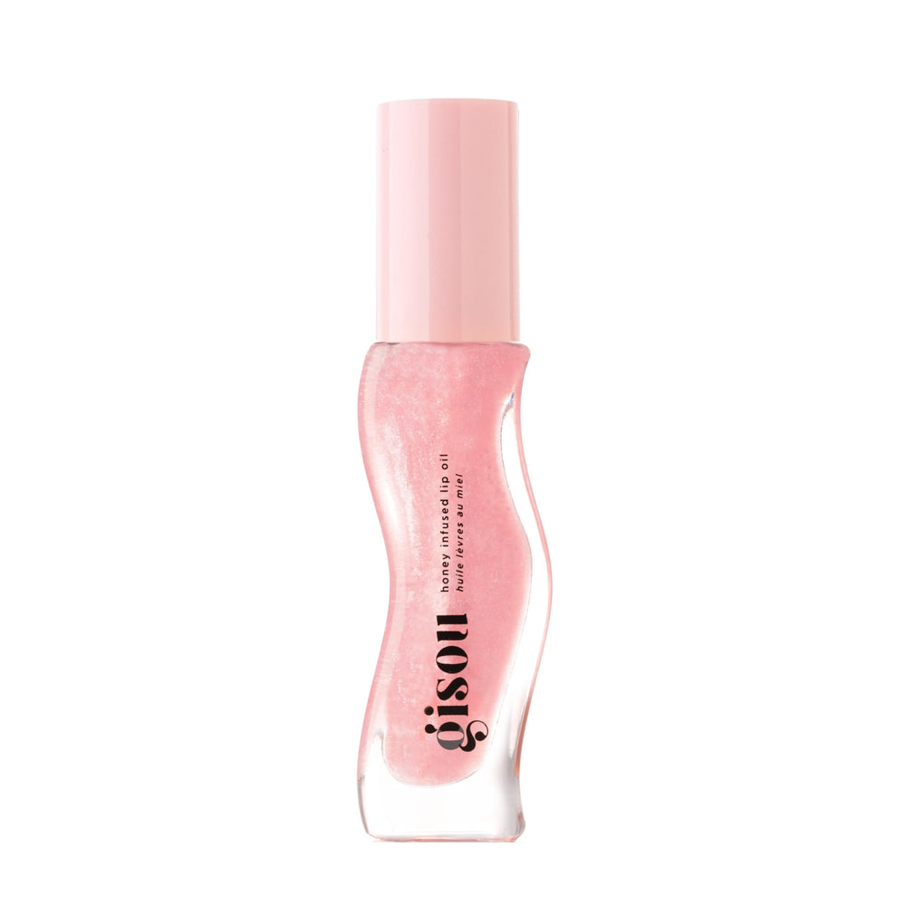 Gisou Honey Infused Lip Oil bottle close-up highlighting rich hydration.