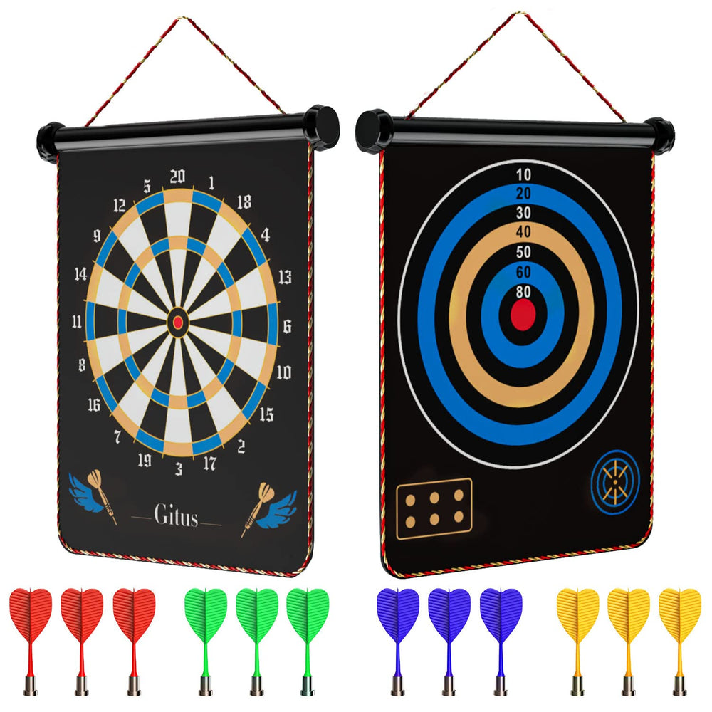 Gitus Magnetic Dart Board with colorful safe darts for wall-friendly play.