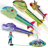 Gizzjoy dinosaur-rocket-launcher assembled for outdoor play with foam rockets.