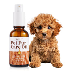 GJYC PET Fur Care Oil bottle closeup energizes nourished fur for pets.