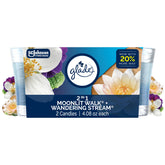 Glade 1-Wick Moonlit Walk jar glows softly, enhancing evenings with calming jasmine notes.