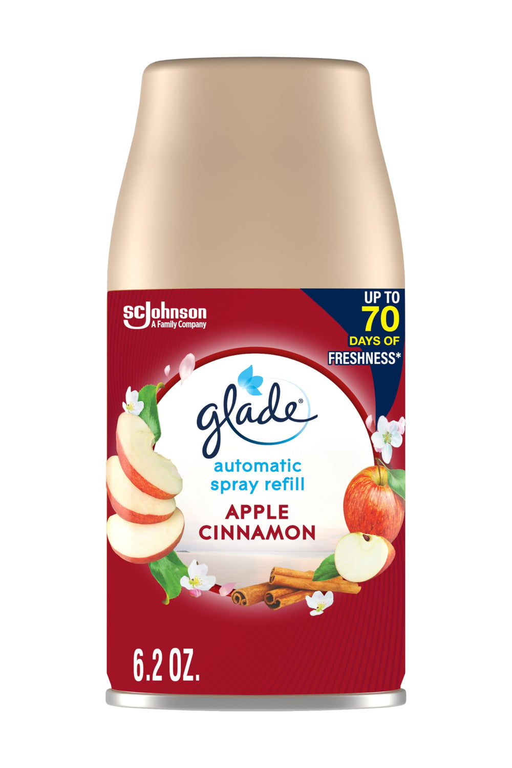Glade Apple Cinnamon automatic spray refill ready for quick installation in any room.