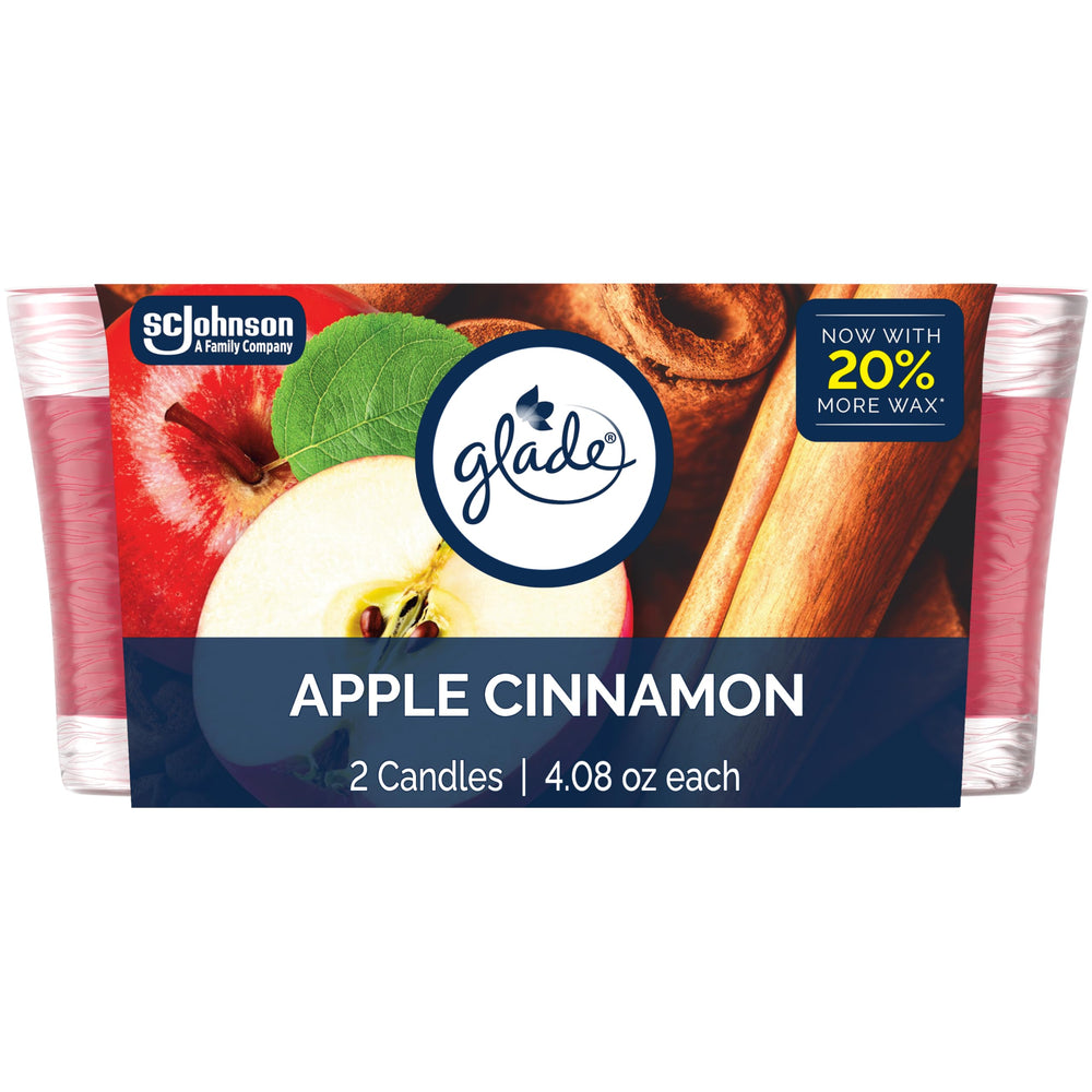 Glade Apple Cinnamon candle jar front view delivers inviting fragrance for cozy spaces