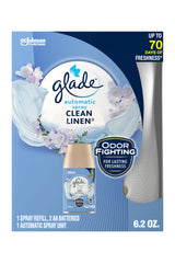 Glade automatic spray holder in Clean Linen enhances room freshness.
