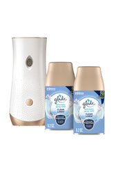 Glade automatic spray holder on shelf for steady fragrance release