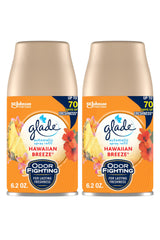 Glade Hawaiian Breeze bottle releases tropical scent to refresh rooms.
