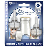 Glade Pet Fresh PlugIns starter kit displayed, ready to refresh rooms with pet-friendly fragrance.