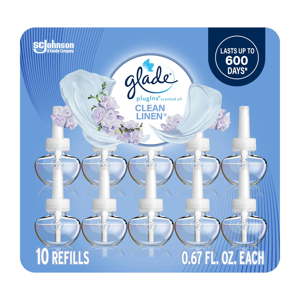Glade PlugIns Clean Linen refill pack for long-lasting home fragrance.
