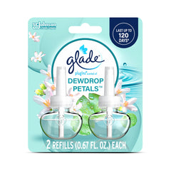 Glade PlugIns Dewdrop Petals refill packaging refreshing living spaces