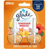 Glade PlugIns Hawaiian Breeze diffuser plugged in, providing continuous freshness in a cozy living room.