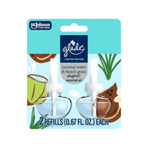 Glade PlugIns Coconut Water & Beach Grass packaging refreshes spaces up to 550 sq ft.