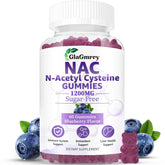GlaGmrry NAC gummies bottle closeup, highlighting antioxidant support and convenient daily use