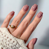 Glamnetic Mauve On nails with a short squoval shape and glossy finish for instant style.