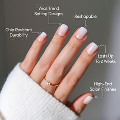 Glamnetic ultra-short neutral ombré nails for discreet daily wear.