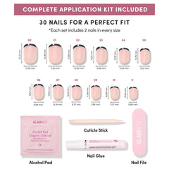 Glamnetic Burnt Miso kit with 30 nails in 12 sizes.
