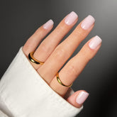 Glamnetic Soft Girl milky pink nails in a short squoval shape with salon-like durability