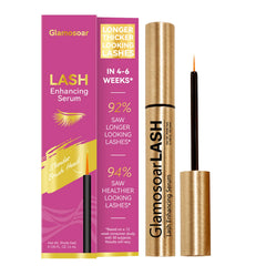 Glamosoar Lash Serum bottle on display for nightly lash care and growth support.