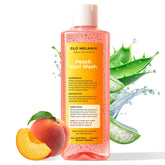 Glo Melanin Peach Yoni Wash bottle closeup highlighting natural formula for daily freshness.