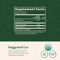 Global Healing Center berberine glass bottle seal indicating third party testing