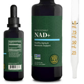 Global Healing NAD+ drops bottle highlights convenient sublingual use for daily energy support.