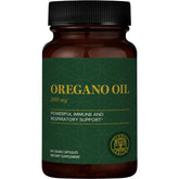 Global Healing Center oregano oil capsules bottle highlights immune support potential.