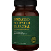 Global Healing Center ozonated activated charcoal powder bottle aids digestive detox and gas relief.