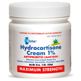 Globe Hydrocortisone Cream jar front with aloe; soothing itch relief.
