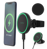 Gloplum magnetic car charger mount angled view showing MagSafe compatibility for road use