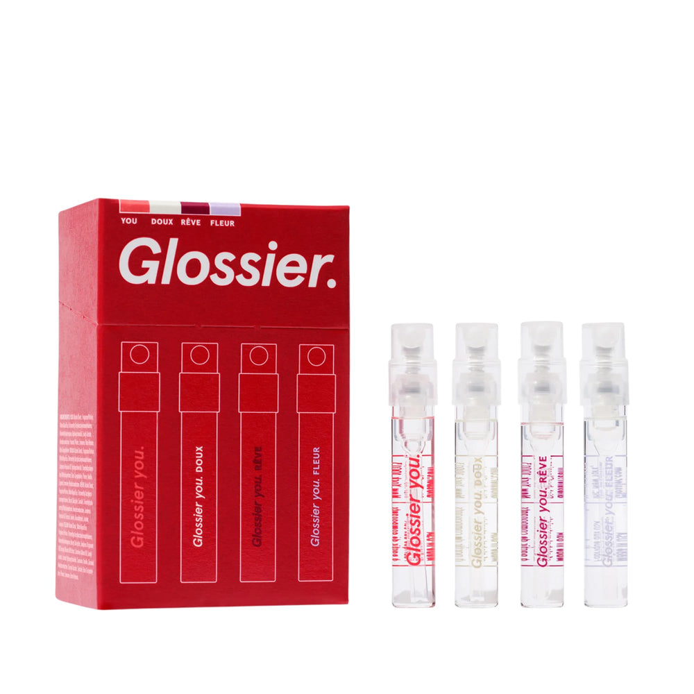 Glossier You mini wardrobe packaging, ideal for gifting and travel testing.