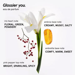 Glossier You packaging highlights pink pepper note for an inviting opening.