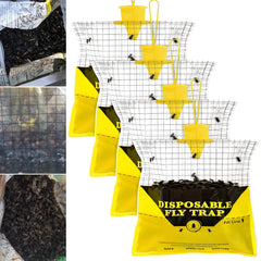 Glovv outdoor fly trap hanging with bait bag attracting flies around stable