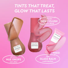 Glow Recipe Hue Drops Sun Glow bottle close-up, a hydrating tint for luminous skin.