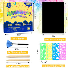 GLCSC rainbow scratch paper sheets reveal vibrant colors during scratch art sessions.