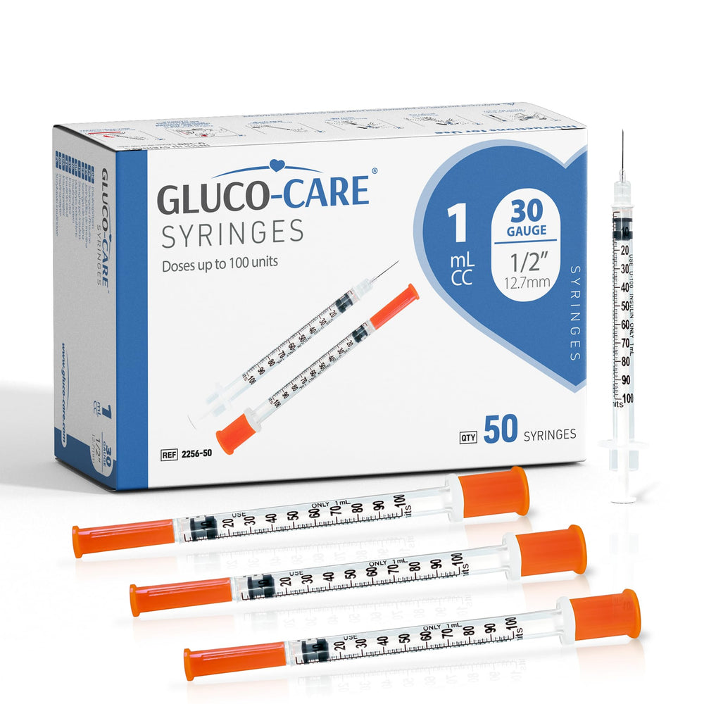 GLUCO-CARE 1ml syringe with clear scale for precise lab dosing.