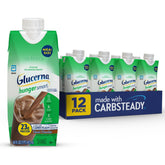 Glucerna Hunger Smart Chocolate bottle highlighting CARBSTEADY for steady glucose management