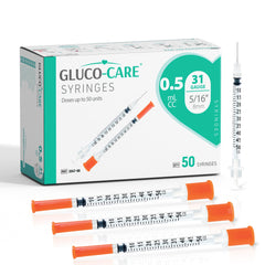 GLUCO-CARE syringe with orange cap and clear barrel for precise dosing.