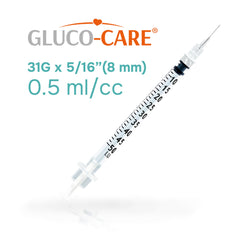 GLUCO-CARE syringe shows clear graduations for easy measurement.