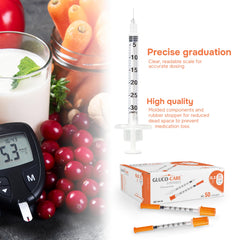 GLUCO-CARE syringe with smooth plunger for one-handed use